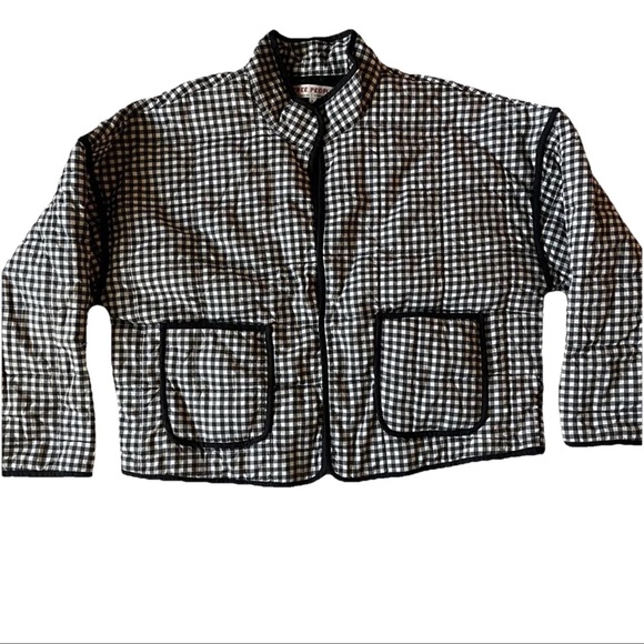NEW Free People Chloe Jacket in Raven Black White Gingham Coat Size Large - Picture 4 of 11